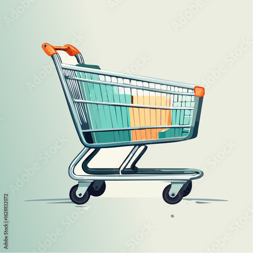 A clean vector illustration of a shopping cart icon designed in a modern flat style, perfect for ecommerce apps, online stores, checkout pages, and retail user interfaces in digital platforms