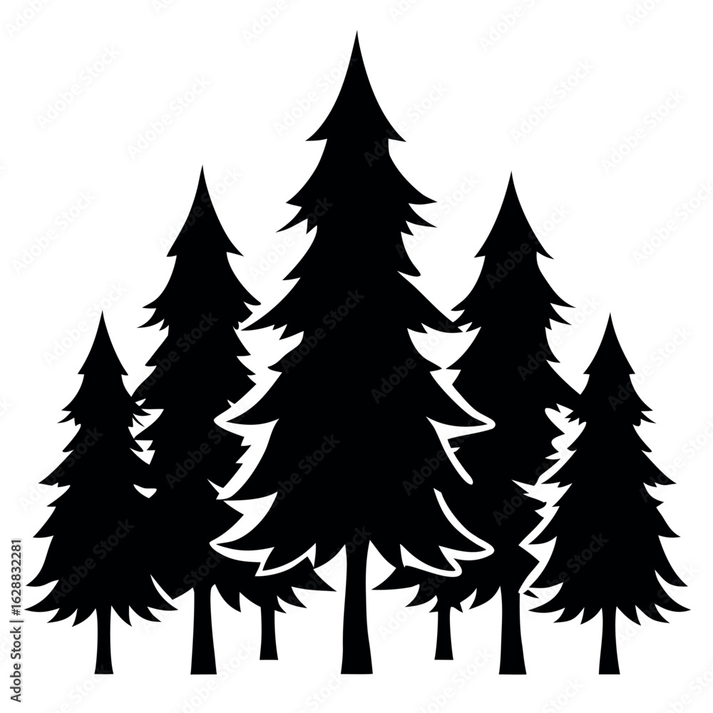 Fototapeta premium Bundle of 10 pine tree silhouettes with wild spiky details isolated on white background silhouette