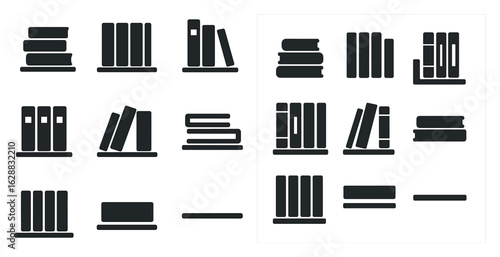 Library and books solid icons set – filled, flat, and education symbols