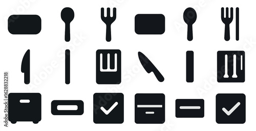Kitchen and cooking icons set – solid, silhouette, culinary and cookware symbols