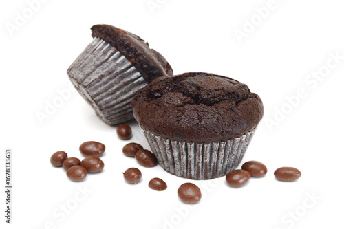 Fresh chocolate chip muffin close up.