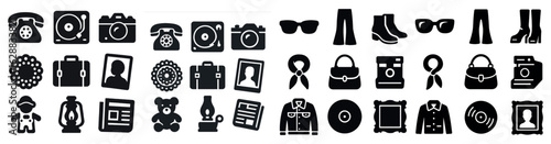 Vintage style icon set – filled, silhouette, retro fashion and nostalgia designs