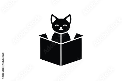 cat in gift box vector icon