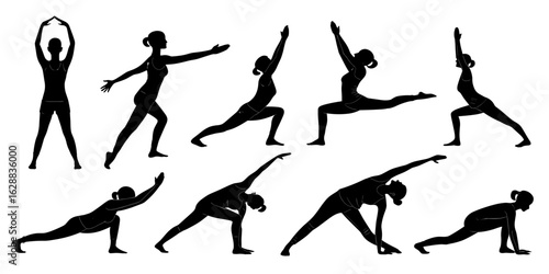 Yoga poses silhouette collection for fitness and wellness training exercise and healthy lifestyle design on transparent background