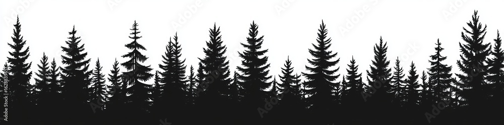 Obraz premium A modern white background showcases a forest of Christmas fir trees, with a coniferous spruce panorama and a park of evergreen wood