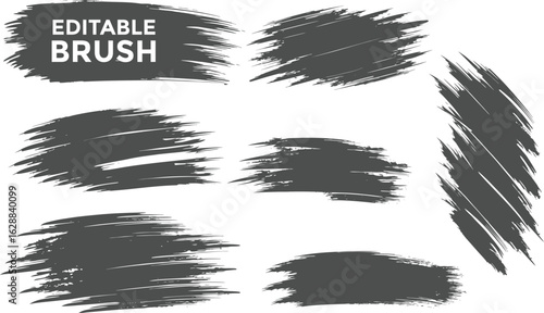 Set of virous ink brush strokes. Texture Isolated on white background. re and round freehand drawings. Ink splatters, grun painted lines, artistic design elements. Vecto paintbrush set.
