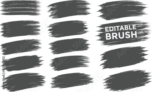 Set of virous ink brush strokes. Texture Isolated on white background. re and round freehand drawings. Ink splatters, grun painted lines, artistic design elements. Vecto paintbrush set.
