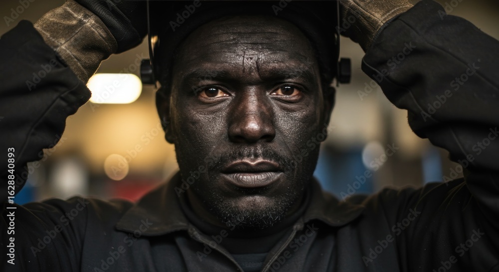 Obraz premium Focused worker in dark clothing