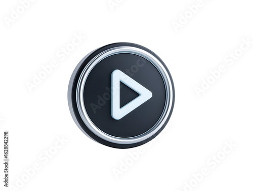 Free Download Sleek, modern play button icon featuring glossy black surface with luminous white triangle in center, surrounded by shiny silver border, perfect for digital media applications - GFXLoad