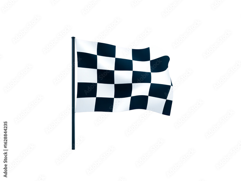 Fototapeta premium Checkered flag symbolizes victory and completion in racing events, featuring distinctive black and white pattern. It is often waved at finish line to celebrate winner