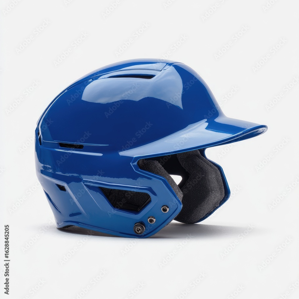 Fototapeta premium Shiny blue baseball helmet, side view