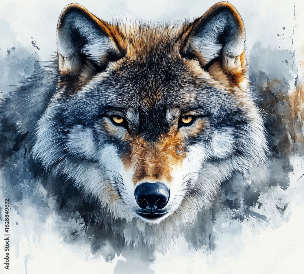 Fototapeta premium Eyes of the Night: Watercolor Wolf Art