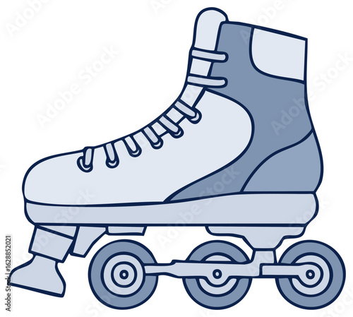 Clean graphic illustration of an inline roller skate in shades of blue and white