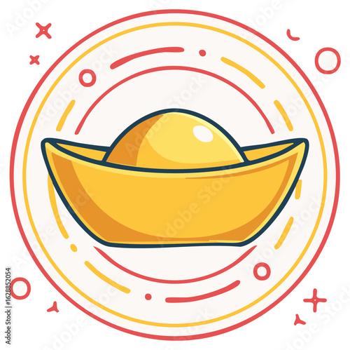 Gold ingot symbol with decorations and a glowing ring design