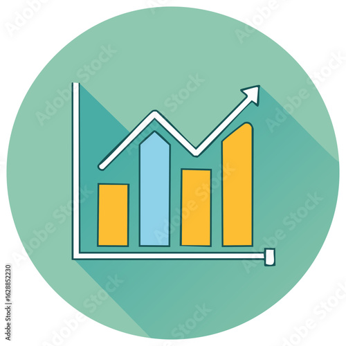 Flat design growth chart icon with bars and upward trend arrow