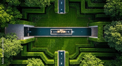 Formal garden, aerial view