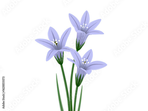 Beautiful illustration of three lavender flowers with delicate petals and green stems, creating serene and calming atmosphere