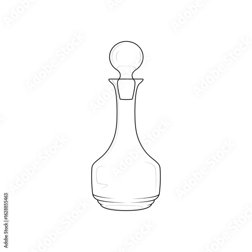 Elegant vintage glass decanter with a round stopper. Line art illustration perfect for apothecary labels, potion bottles, or antique-themed designs.