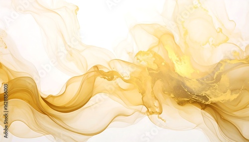 Abstract Gold Ink Flowing on White Background Texture