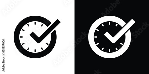 Time check icon flat simple. icon set in silhouette