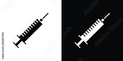 Syringe icon flat simple. icon set in silhouette