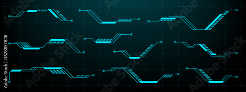 Abstract futuristic hud graphic elements set. Digital callout titles for video. High-tech interface virtual reality display.