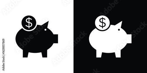Piggy bank icon flat simple. icon set in silhouette