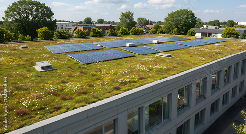 Wallpaper Mural Eco friendly building with green roof and solar panels for sustainable energy and renewable power generation Torontodigital.ca