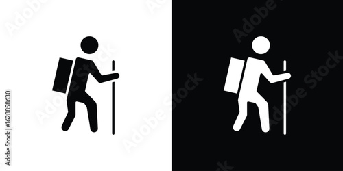 Hiking icon flat simple. icon set in silhouette