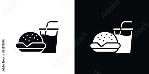 Hamburger soda icon flat simple. icon set in silhouette