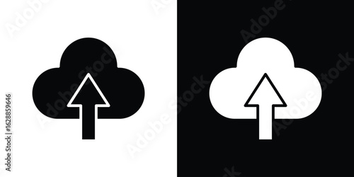 Cloud upload icon flat simple. icon set in silhouette