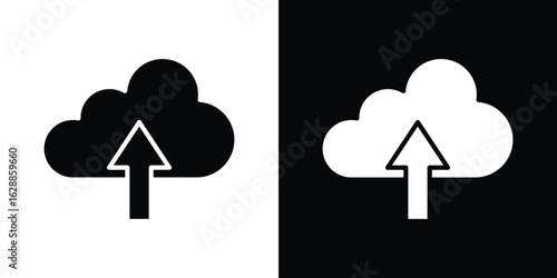 Cloud upload icon flat simple. icon set in silhouette