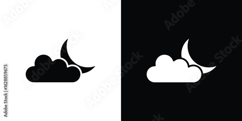 Cloud moon icon flat simple. icon set in silhouette
