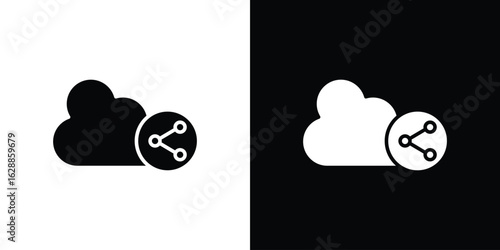 Cloud share icon flat simple. icon set in silhouette