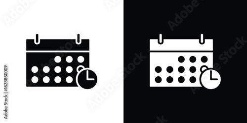 Calendar clock icon flat simple. icon set in silhouette