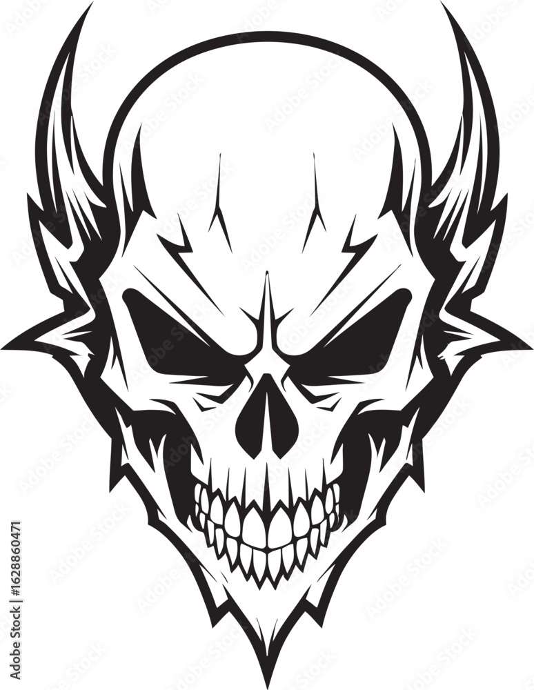 Fototapeta premium Sinister Skull Horned Vector Icon Horned Skull Darkness Black Logo Art