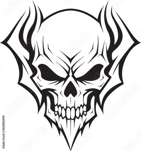 Horned Skull Darkness Black Vector Design Skullhead Horned Evil Black Emblem