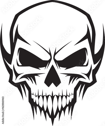 Skullhead with Devil Horns Vector Design Horned Skull Terror Black Emblem Art