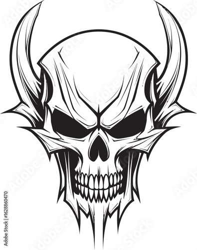 Malevolent Skullhead Horn Vector Design Skull Horned Shadowed Emblem Black