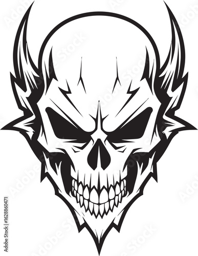 Sinister Skull Horned Vector Icon Horned Skull Darkness Black Logo Art