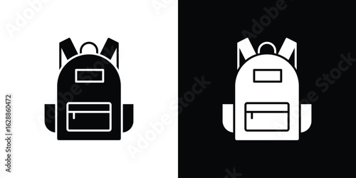 Backpack icon flat simple. icon set in silhouette