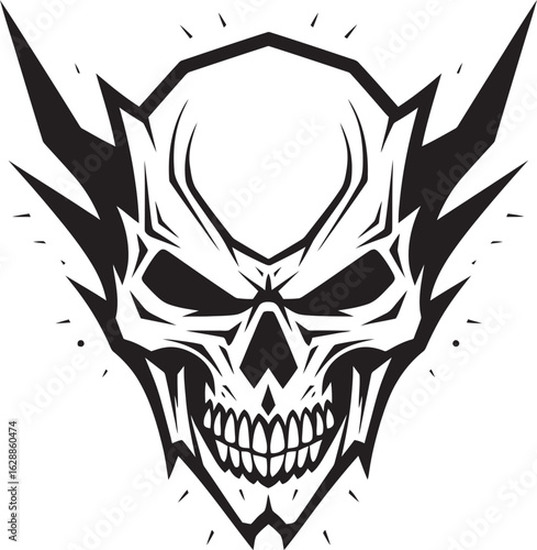 Skull Horned Darkness Emblem Black Logo Malevolent Skullhead Horn Vector Design
