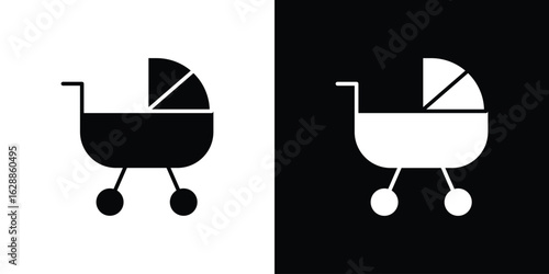 Baby carriage icon flat simple. icon set in silhouette