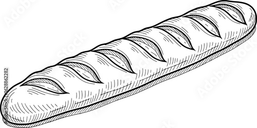 French flute bread long and slender with hand-drawn style