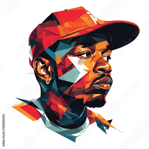 Geometric Portrait of a Stylish Man with Cap, Abstract Low Poly Art