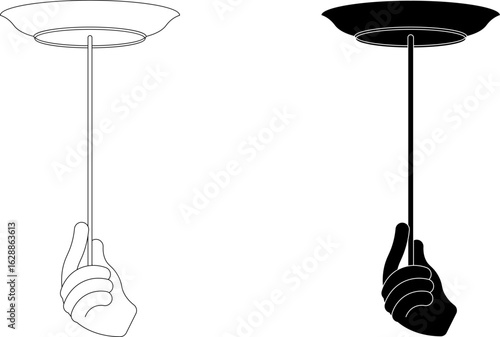 Icon of a hand spinning a plate on a stick, shown in both outline and solid silhouette style. Represents balance, coordination, or circus performance
