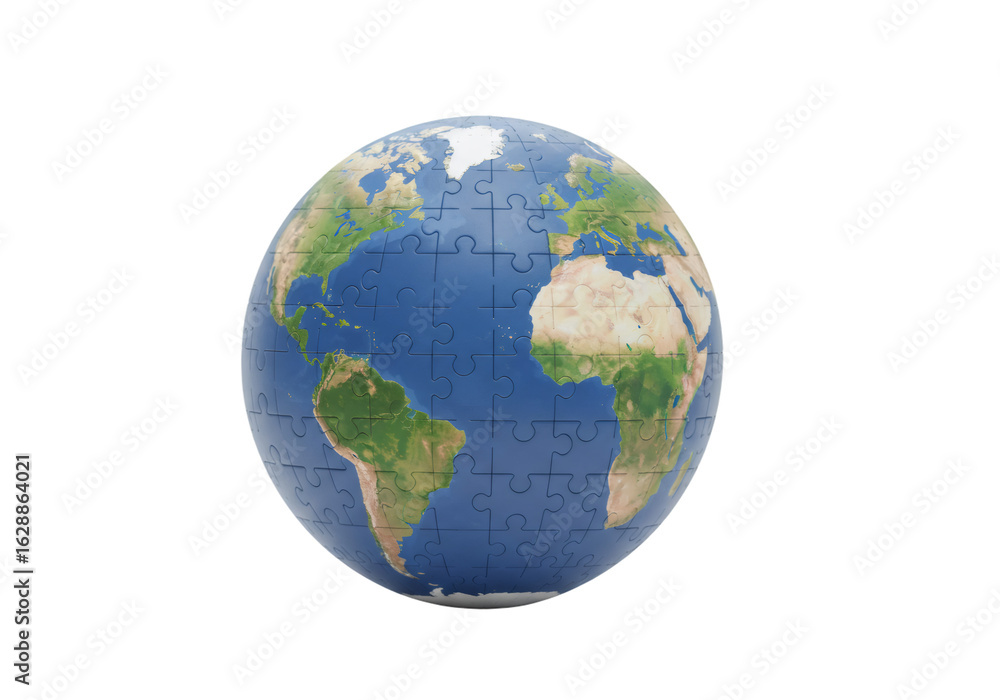 Fototapeta premium A 3D Earth Model Composed of Jigsaw Puzzle Pieces