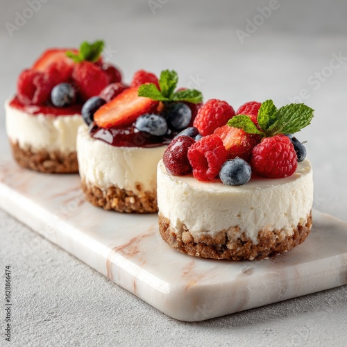 Wallpaper Mural Three small cheesecake tarts topped with fresh berries and mint Torontodigital.ca