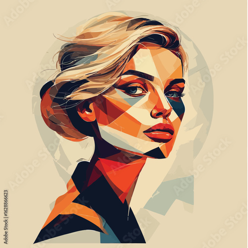 Abstract Geometric Woman Portrait Modern Art Style Fine Art Graphic
