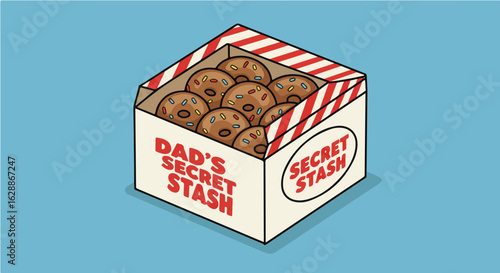 Father's day dad's secret stash of donuts illustration for fathers day or sweet treat indulgence concept design art vector